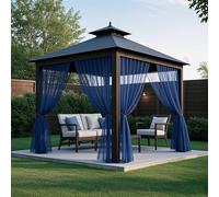 SK Studio Tenda da Sole per Esterno Tende Balcone Voile Impermeabile | 2 Pezzi Trasparenti Tende per Esterni per Gazebo, Giardino e Camera da Letto , Blu marino, 160L x 305A cm