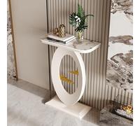 Sk - Tavolo consolle da ingresso moderno, robusto piano in pietra sinterizzata e metallo, design stretto, per corridoio, atrio, soggiorno, in pelliccia sintetica (bianco, 50 x 30 x 75 cm)