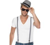 Ska 80s Madness Musica Celebrità Kit Cappello + Bretelle Bianco Nero Quadri