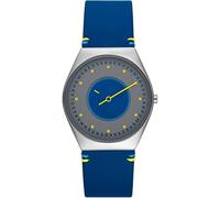Skagen Grenen Orologio da uomo, Movimento a due lancette a energia solare con cinturino in acciaio inossidabile o in pelle, 37 mm, Blu e argento