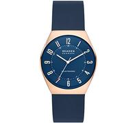Skagen Grenen Watch for Men, Movimento a tre lancette a energia solare con cinturino in acciaio inossidabile o in pelle, 37 mm, Blu e oro rosa