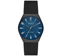 Skagen Grenen Watch for Men, Movimento a tre lancette a energia solare con cinturino in acciaio inossidabile o in pelle, 37 mm, Nero e blu