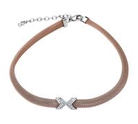 Skagen Oro Rosa + Color Argento S/Acciaio Bombato Rete Collana + Cristallo a