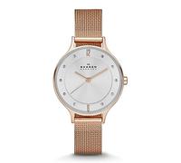 Skagen Orologio Anita Lille da donna, movimento al quarzo a tre lancette con cinturino in acciaio inox a mescola, 30 mm, Tono oro rosa e bianco
