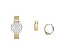 Skagen orologio da donna Anita Lille in acciaio inossidabile color oro e orecchini Linje Modern in acciaio inossidabile bicolore, set