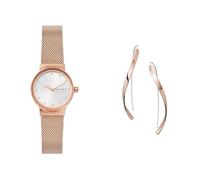 Skagen orologio da donna Freja Lille in acciaio inossidabile color oro rosa e orecchini Kariana, set