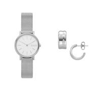Skagen orologio da donna in acciaio inossidabile color argento Signatur Lille e orecchini Anja Pebbles, set