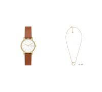 Skagen orologio da donna Signature Lille in pelle marrone e set regalo in acciaio inossidabile color oro