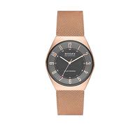 Skagen Orologio da uomo Grenen Solar Powered, movimento a tre lancette a energia solare, cassa in acciaio inossidabile riciclato da 37 mm in oro rosa (almeno 50%), SKW6835