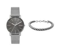 Skagen orologio da uomo in acciaio inossidabile grigio Signatur e bracciale Hulsten color argento, set