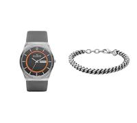 Skagen orologio da uomo Melbye in acciaio inossidabile grigio titanio e bracciale Hulsten color argento, set