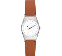 Skagen Grenen Orologio per le donne, movimento a energia solare con cinturino in acciaio inossidabile o in pelle, Marrone e bianco, 26MM