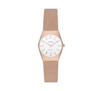 Skagen Orologio Grenen per donna, Movimento a energia solare con cinturino in acciaio inossidabile o in pelle, 26 mm, Tono oro rosa e bianco