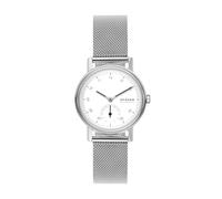 Skagen Orologio Kuppel per donna, movimento al quarzo a tre lancette con cinturino in acciaio inossidabile, tessuto o pelle, 32 mm, Tono argento e bianco