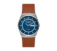Skagen Orologio da Uomo Melbye, Movimento Day-Date a Tre Lancette, Titanio con Cassa da 40 mm e Cinturino in Pelle, Castano