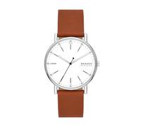 Skagen Orologio Signatur per uomo, Movimento al quarzo a tre lancette con cinturino in pelle, 40 mm, Marrone e bianco