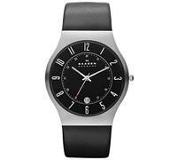 Skagen Orologio Sundby da uomo, movimento a tre lancette con data, cassa in acciaio inossidabile 37 mm con cinturino in pelle, 233XXLSLB