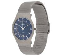 Skagen Orologio Sundby Titanium da uomo, movimento con data a tre lancette, cassa in titanio Charcoal 37 mm con bracciale a maglie in acciaio inossidabile, 233XLTTN