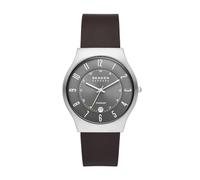 Skagen Orologio Sundby da Uomo, Movimento a Tre Lancette con Data, Acciaio Inossidabile, Cassa da 37 mm e Cinturino in Pelle, Marrone Scuro