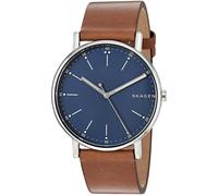 Skagen Orologio da uomo Signatur a tre lancette, cinturino in pelle da 40 mm, Blu