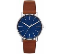 Skagen Orologio da uomo Signatur a tre lancette, cinturino in pelle da 40 mm, Blu