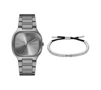 Skagen Uomo Orologio in Acciaio Inossidabile Grigio Mellem e Bracciale in Pelle Argentato, Set