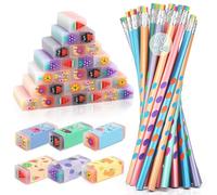SKAMORI 60 Pezzi Matite con Gomma Gadget Compleanno Bambini, 30 Gomme da Cancellare Bambini Divertenti & 30 Matite Bambini, Regalini Fine Festa Compleanno Bambini Invitati