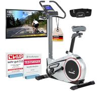Skandika Ergometro Morpheus | home trainer, sistema di massa volanica da 12 kg, 32 livelli, 24 programmi, applicazione compatibile con Kinomap, cintura per la frequenza cardiaca, supporto per tablet, fino a 150 kg