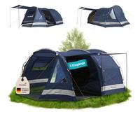 Skandika Kambo - Tenda de campeggio tunnel - 4 persone - Impermeabile con 3000 colonne d'acqua - 3 ingressi - tenda da sole (blu scuro)
