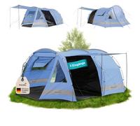Skandika Kambo - Tenda de campeggio tunnel - Cabina letto per 4 persone - Impermeabile con 3000 colonne d'acqua - 3 ingressi - tenda da sole (blu/nero)