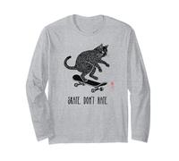 Skate Don't Hate Cat Skateboard Retro Skater Kitten Maglia a Manica