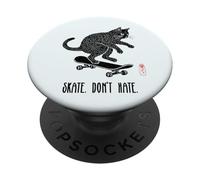 Skate Don't Hate Cat Skateboard Retro Skater Kitten PopSockets PopGrip Adesivo