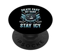 Skate Fast Hit Hard Stay Icy Angry Hockey Puck Art PopSockets PopGrip Adesivo