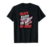 Skate Hard or Go Home Retro Roller Skates Design Maglietta