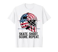 Skate Shoot Score Repeat Hockey USA Player Gear Style Maglietta