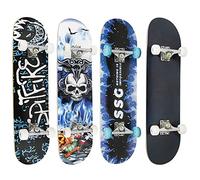 Skateboard Complet pour Enfants, Adolescents et Adultes, débutants, Double Kick Maple Deck Concave Cruiser Skateboard avec Outil en T (ruota flash))