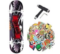 Skateboard completo Tony Hawk PROFESSIONALE Serie Principiante + tool multiuso + 50 stickers lucidi (wingspan black - tool- 50Sticks, 8.0)