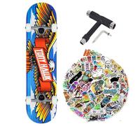 Skateboard completo Tony Hawk PROFESSIONALE Serie Principiante + tool multiuso + 50 stickers lucidi (Wingspan blue-tool-50stick, 8.0)