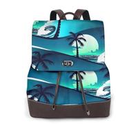 Skateboard con stampa di palme zaino da donna impermeabile antifurto leggero PU moda pelle nylon scuola borsa a tracolla zaino da viaggio, Nero , Taglia unica