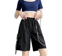 Skateboard Frog Neri Pantaloncini Cargo Donna y2k Baggy Lunghezza Ginocchio con Catena Vestiti Estivi