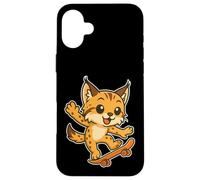 Skateboard Lynx Cat, cartone animato retrò Custodia per iPhone 16 Plus