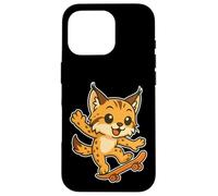 Skateboard Lynx Cat, cartone animato retrò Custodia per iPhone 16 Pro