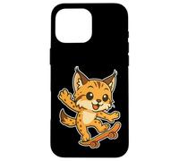 Skateboard Lynx Cat, cartone animato retrò Custodia per iPhone 16 Pro Max