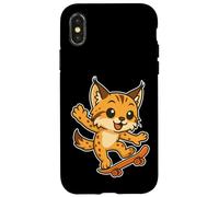 Skateboard Lynx Cat, cartone animato retrò Custodia per iPhone X/XS
