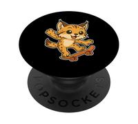 Skateboard Lynx Cat, cartone animato retrò PopSockets PopGrip Adesivo