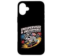 Skateboard Raccoon senza supervisione Chaos Freedom Funny Art Custodia per iPhone 16 Plus