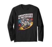 Skateboard Raccoon senza supervisione Chaos Freedom Funny Art Maglia a Manica