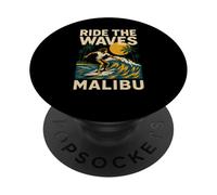 Skateboard retrò da uomo Malibu Ride the Waves PopSockets PopGrip Adesivo