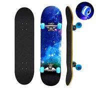 Skateboard, skateboard completo da 78,7 x 20,3 cm, 9 strati in legno d'acero canadese con ruote colorate lampeggianti per bambini ragazzi e adulti (blu)