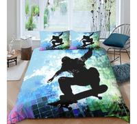 skateboarder actioncopripiumino ultra microfibra 3 pezzi motivo 3D con cerniera urban street style Set Di Copripiumino incluso federe per cuscini aiosa morbido e comodo for adulti Double（200x200cm）